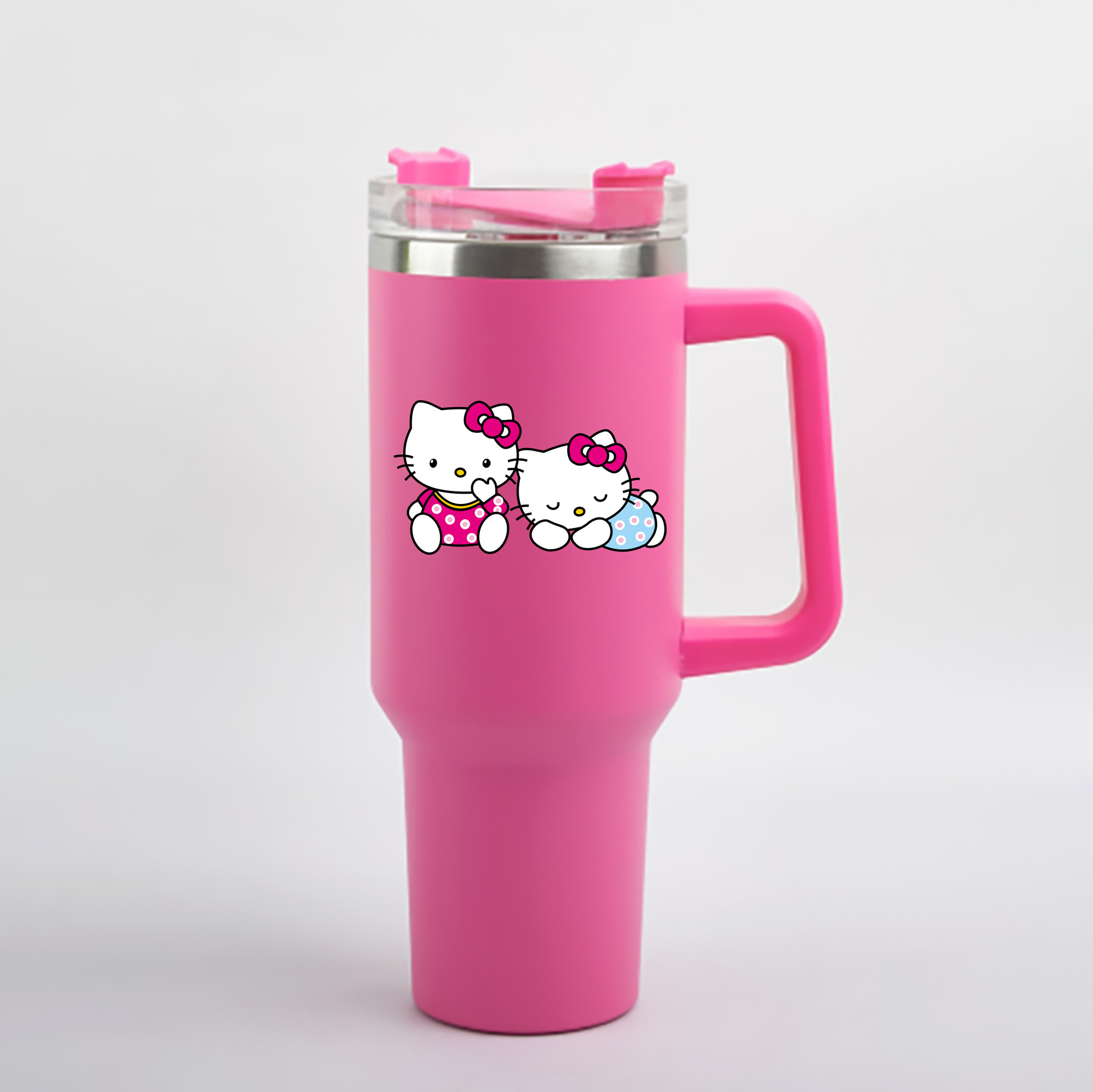 （画像用） Hello Kitty ハローキティ 1200mL車用タンブラー - クリスタルステッカー（プラスチックストロー付き）